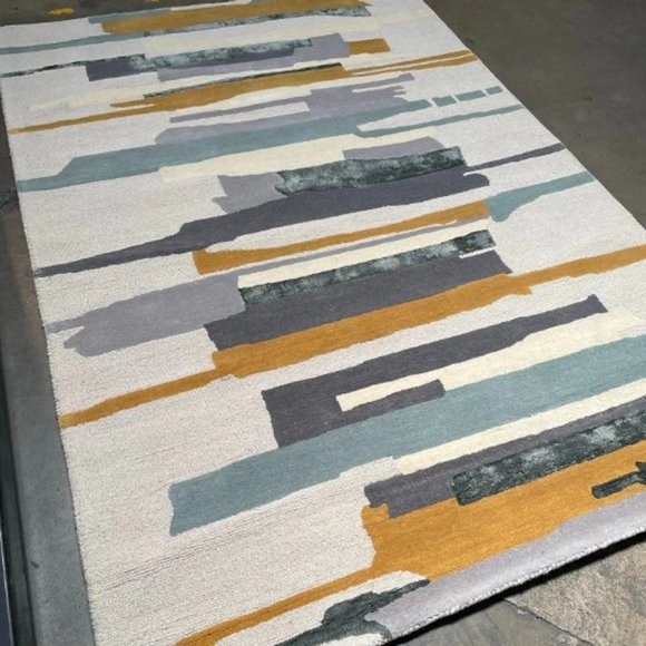 5'3" x 7'6" Feet Wool Handmade Beige Gold Grey Modern Soft Plush Thick Area Rug - Picture 3 of 10